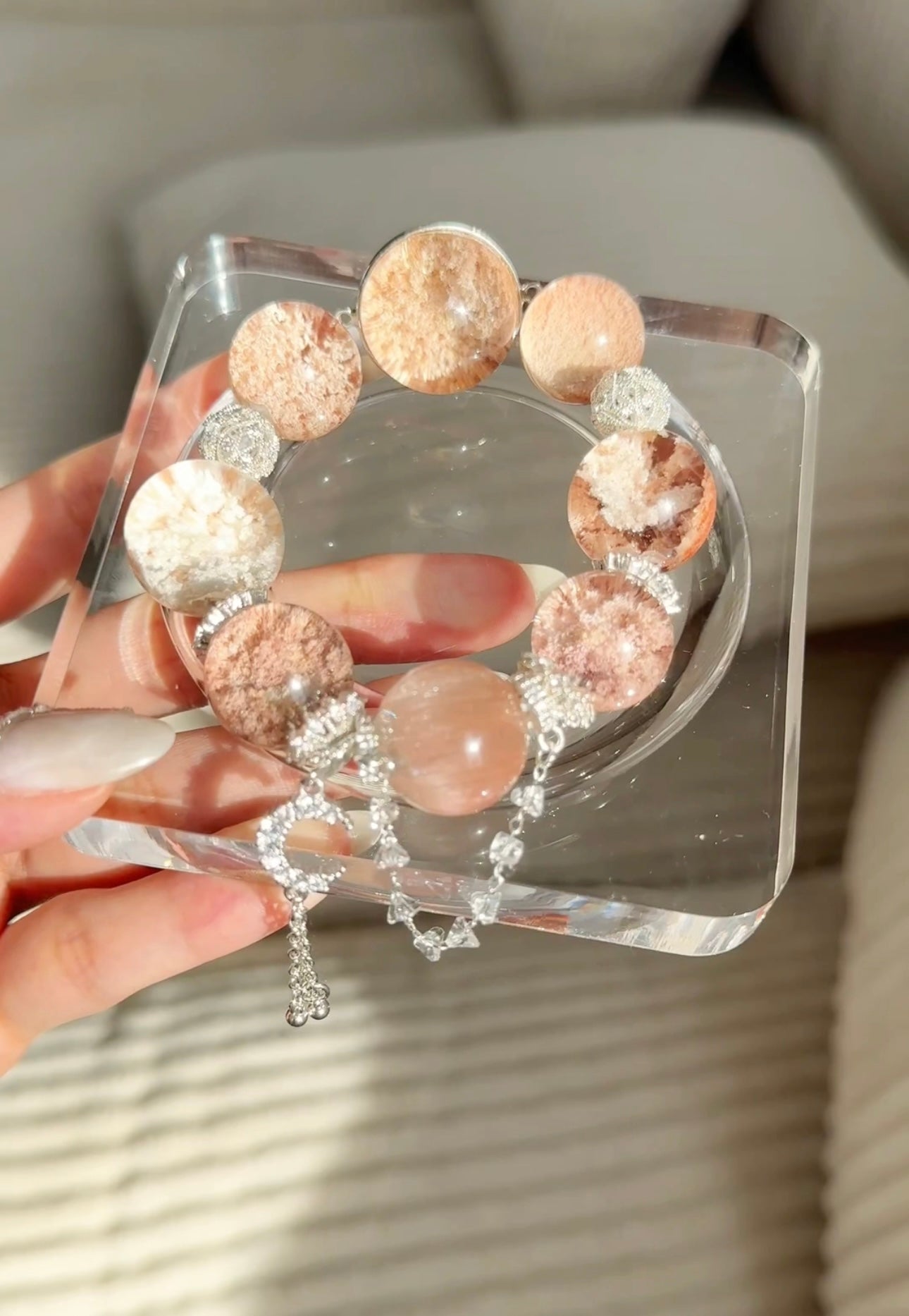 "Celestial Blossom" - Pink & White Phantom Quartz, designed with Pink Rutilated Quartz